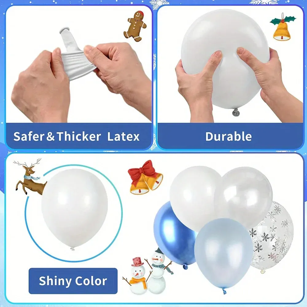 124Pcs Snow And Ice Themed Balloon Garlandset Large Snow Foil Balloon Birthday Anniversary Mitzvah Ball And Seasonal Decorations