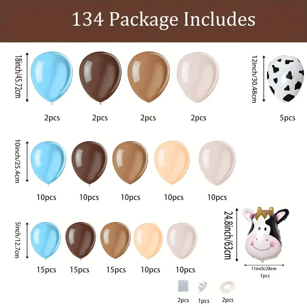 134Pcs Cow Balloon Set Cow Head Aluminum Film Balloon Farm Animal Themed Party Decorations Or Birthday Party Decorations