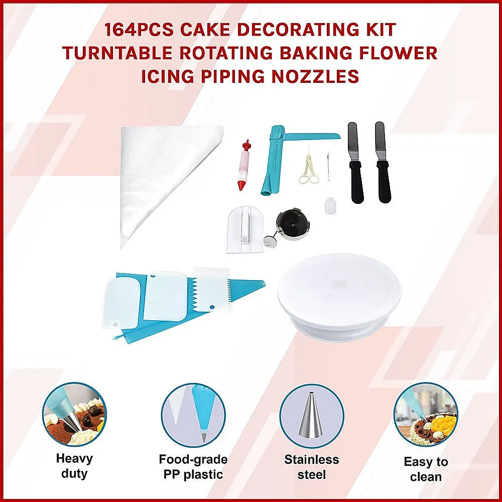 164-Piece Cake Decorating Kit | Turntable Rotating | Baking Flower | Icing Piping Nozzles