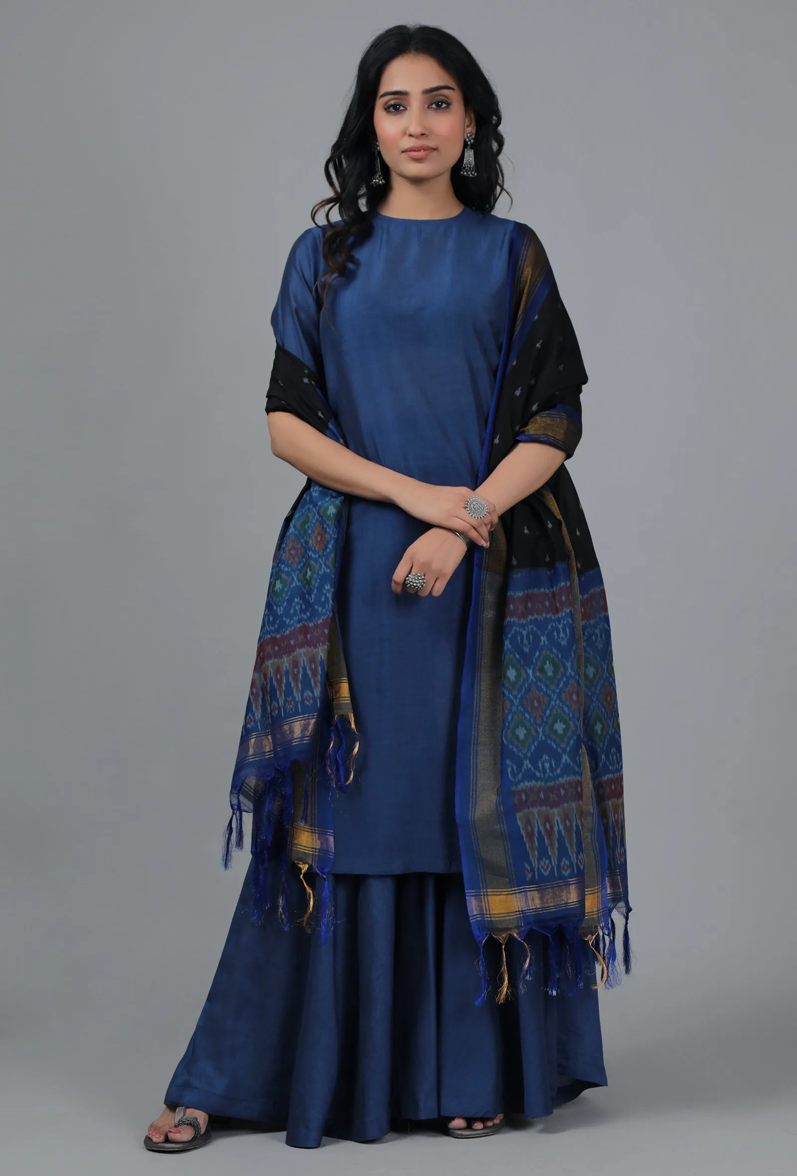 Black & Ocean Blue Ikat Dupatta