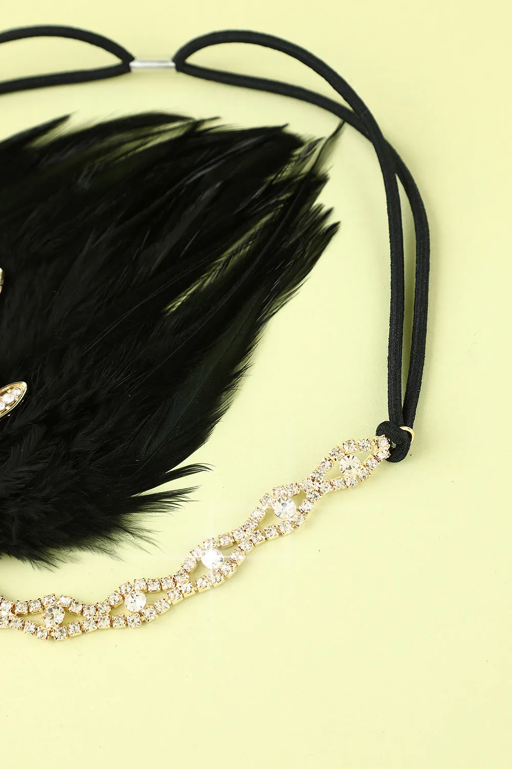 Black Beaded Feather Pearl 1920s Flapper Headband
