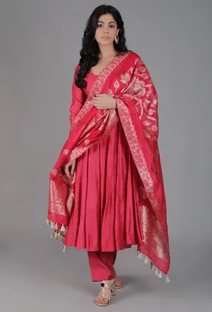 Brick Red Chanderi Brocade Dupatta