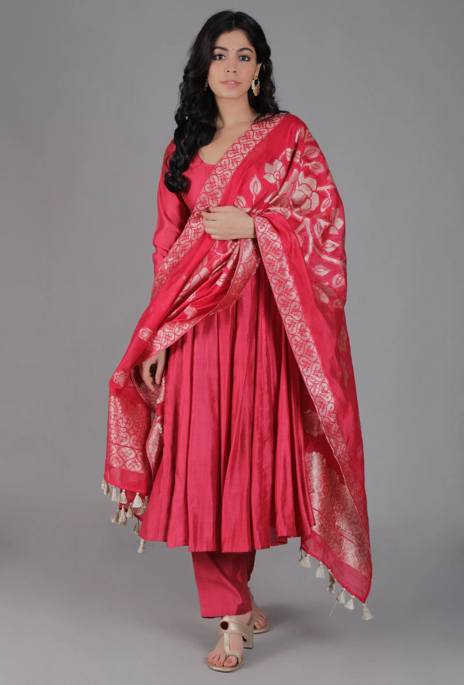 Brick Red Chanderi Brocade Dupatta