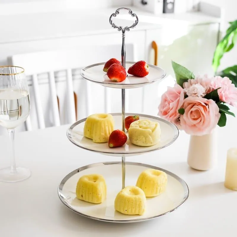 Ceramic Cake Stand in Gold and Silver