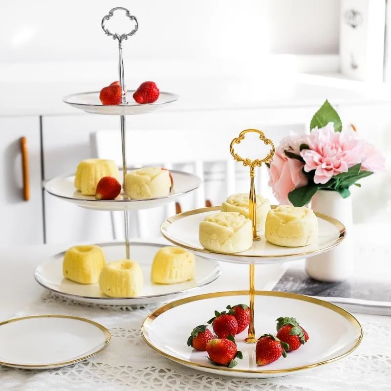Ceramic Cake Stand in Gold and Silver