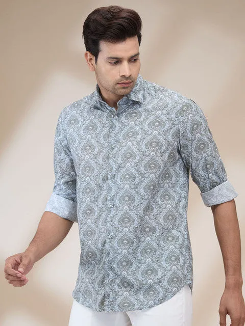 Colorplus Men Grey Printed Regular Fit Cotton Blend Printed Casual Shirt