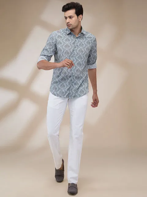 Colorplus Men Grey Printed Regular Fit Cotton Blend Printed Casual Shirt