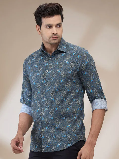 Colorplus Men Grey Printed Regular Fit Cotton Printed Casual Shirt