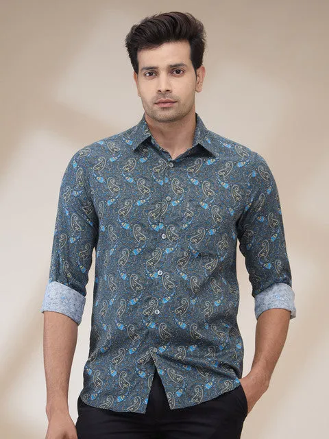 Colorplus Men Grey Printed Regular Fit Cotton Printed Casual Shirt