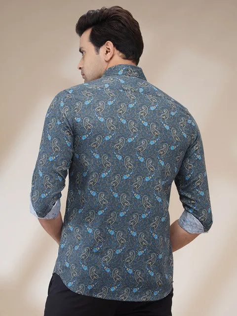 Colorplus Men Grey Printed Regular Fit Cotton Printed Casual Shirt