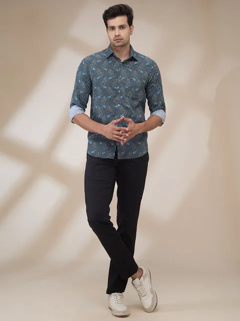 Colorplus Men Grey Printed Regular Fit Cotton Printed Casual Shirt