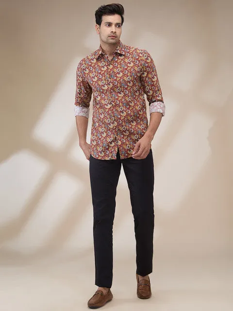 Colorplus Men Red Printed Regular Fit Tencel Printed Casual Shirt