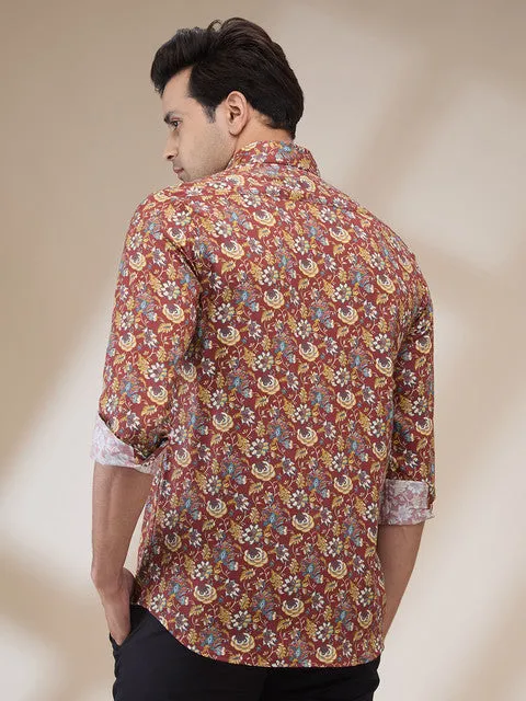Colorplus Men Red Printed Regular Fit Tencel Printed Casual Shirt