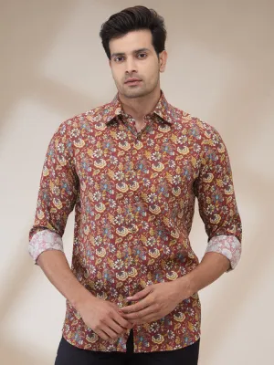 Colorplus Men Red Printed Regular Fit Tencel Printed Casual Shirt
