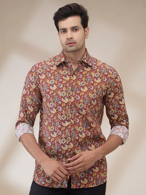 Colorplus Men Red Printed Regular Fit Tencel Printed Casual Shirt