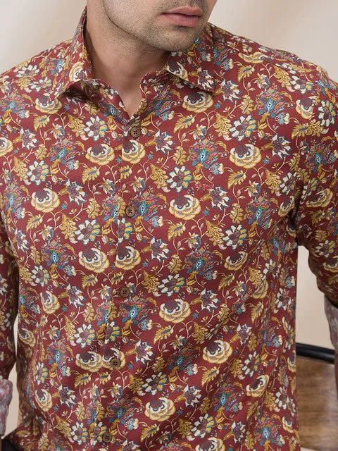 Colorplus Men Red Printed Regular Fit Tencel Printed Casual Shirt