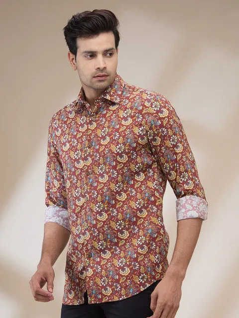 Colorplus Men Red Printed Regular Fit Tencel Printed Casual Shirt