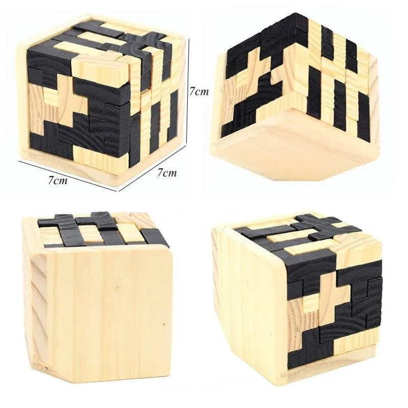 Creative 3D Wooden Cube Puzzle Ming Luban Interlocking Educational Toys For Children Kids Brain Teaser Early Learning Toy Gifts