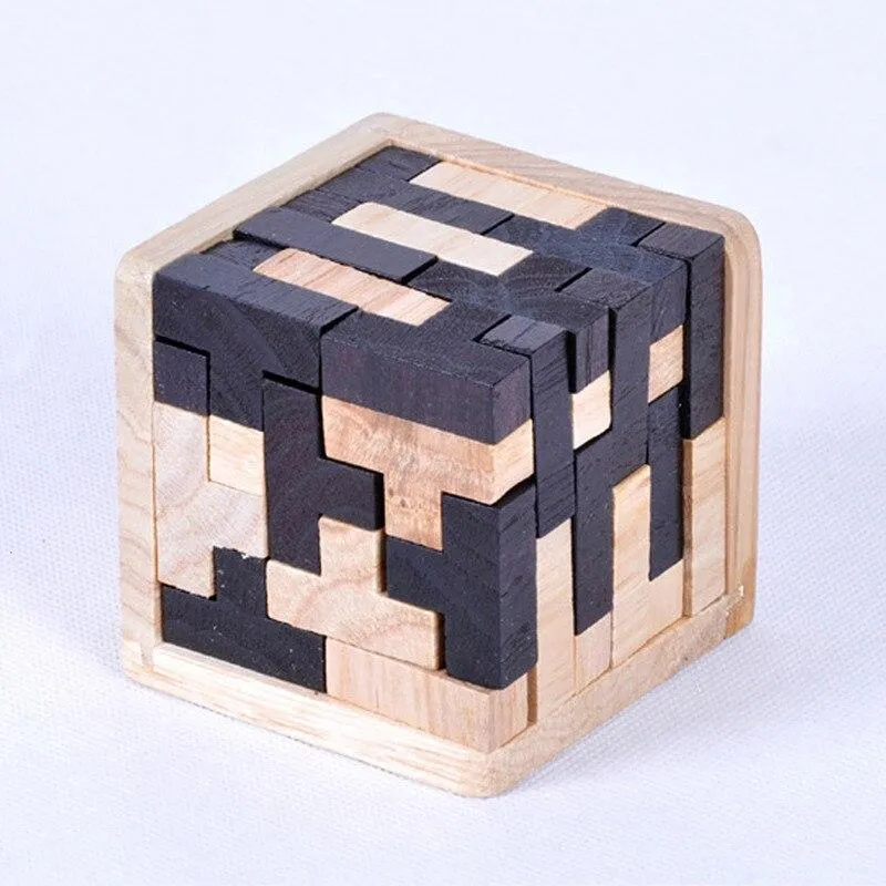 Creative 3D Wooden Cube Puzzle Ming Luban Interlocking Educational Toys For Children Kids Brain Teaser Early Learning Toy Gifts