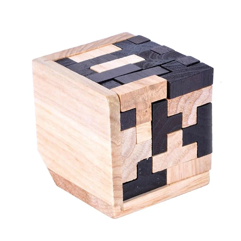 Creative 3D Wooden Cube Puzzle Ming Luban Interlocking Educational Toys For Children Kids Brain Teaser Early Learning Toy Gifts