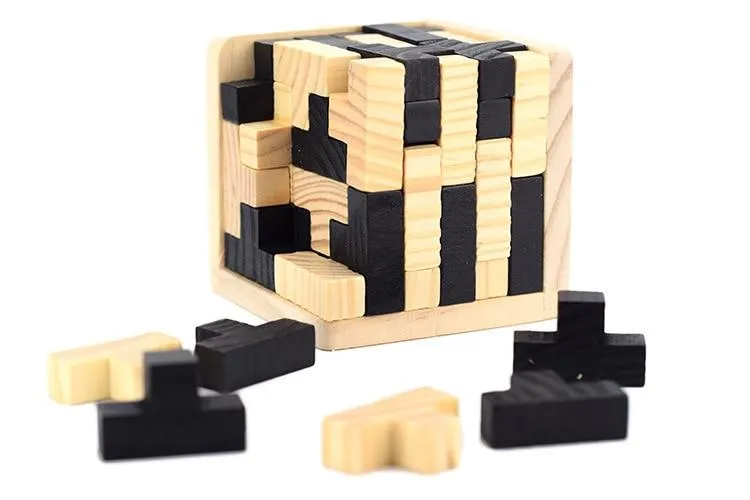 Creative 3D Wooden Cube Puzzle Ming Luban Interlocking Educational Toys For Children Kids Brain Teaser Early Learning Toy Gifts