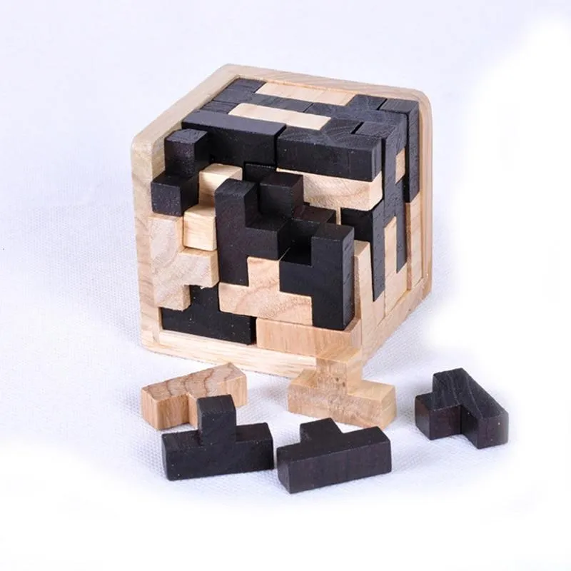 Creative 3D Wooden Cube Puzzle Ming Luban Interlocking Educational Toys For Children Kids Brain Teaser Early Learning Toy Gifts