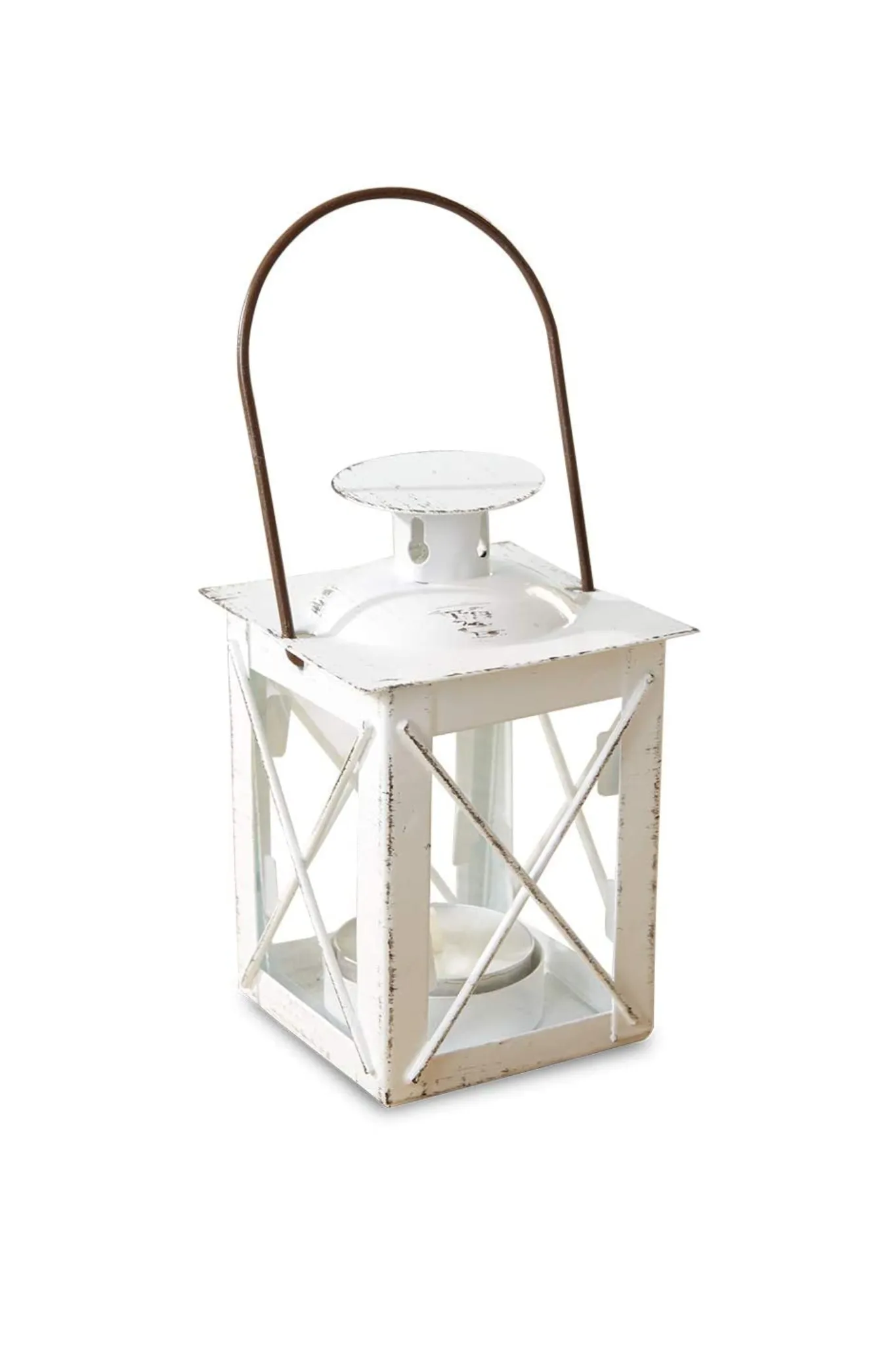 Distressed White Mini-Lantern Tea Light Holder