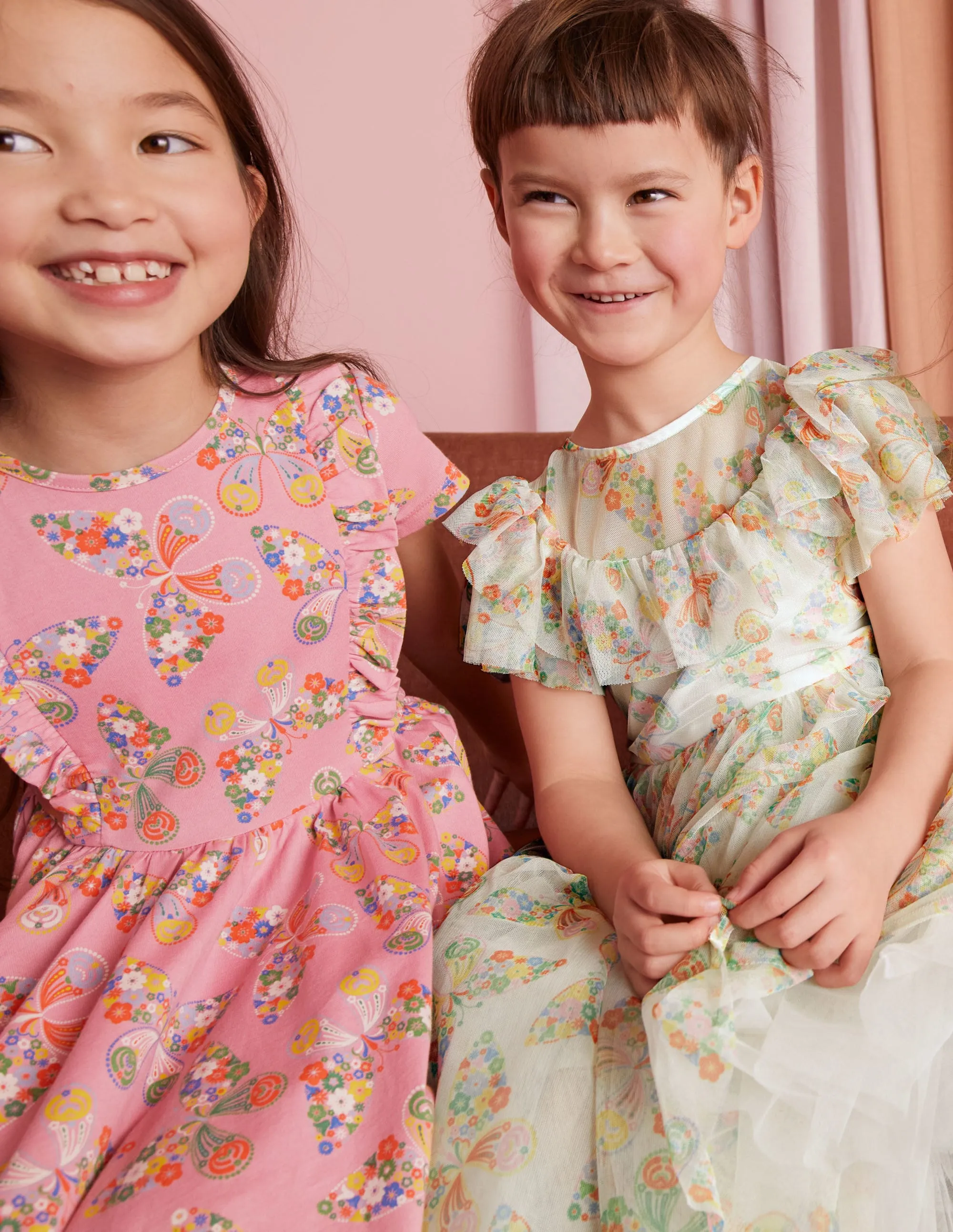 Frilly Tulle Dress-Ivory Multi Butterflies