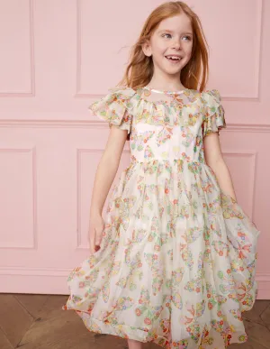 Frilly Tulle Dress-Ivory Multi Butterflies