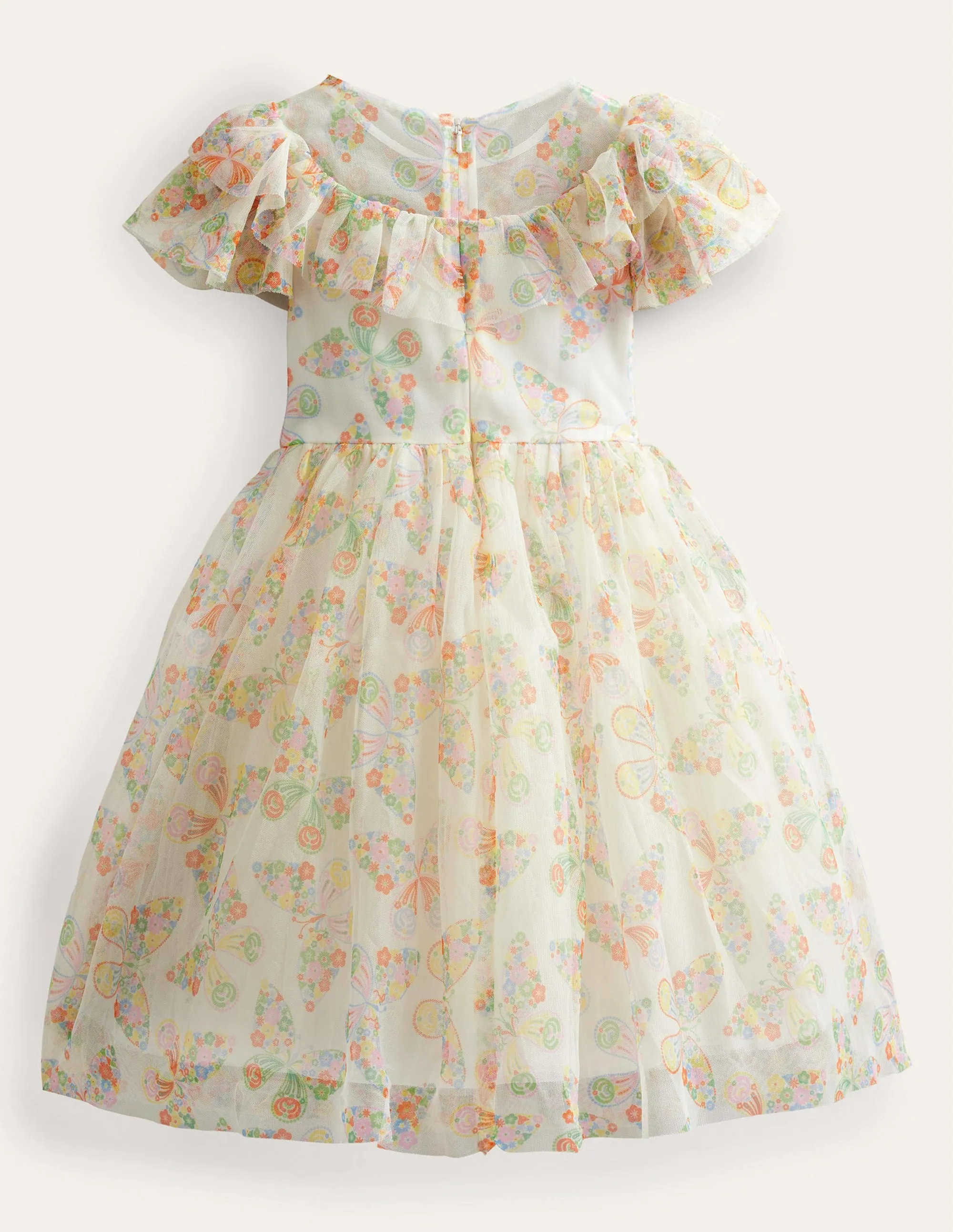 Frilly Tulle Dress-Ivory Multi Butterflies
