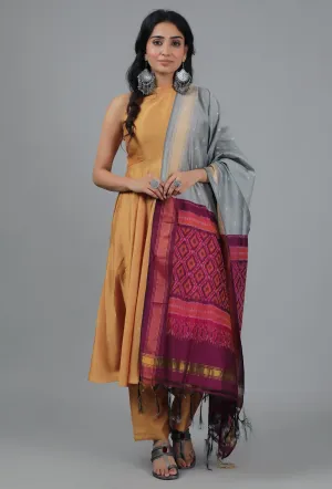Grey & Maroon Ikat Dupatta