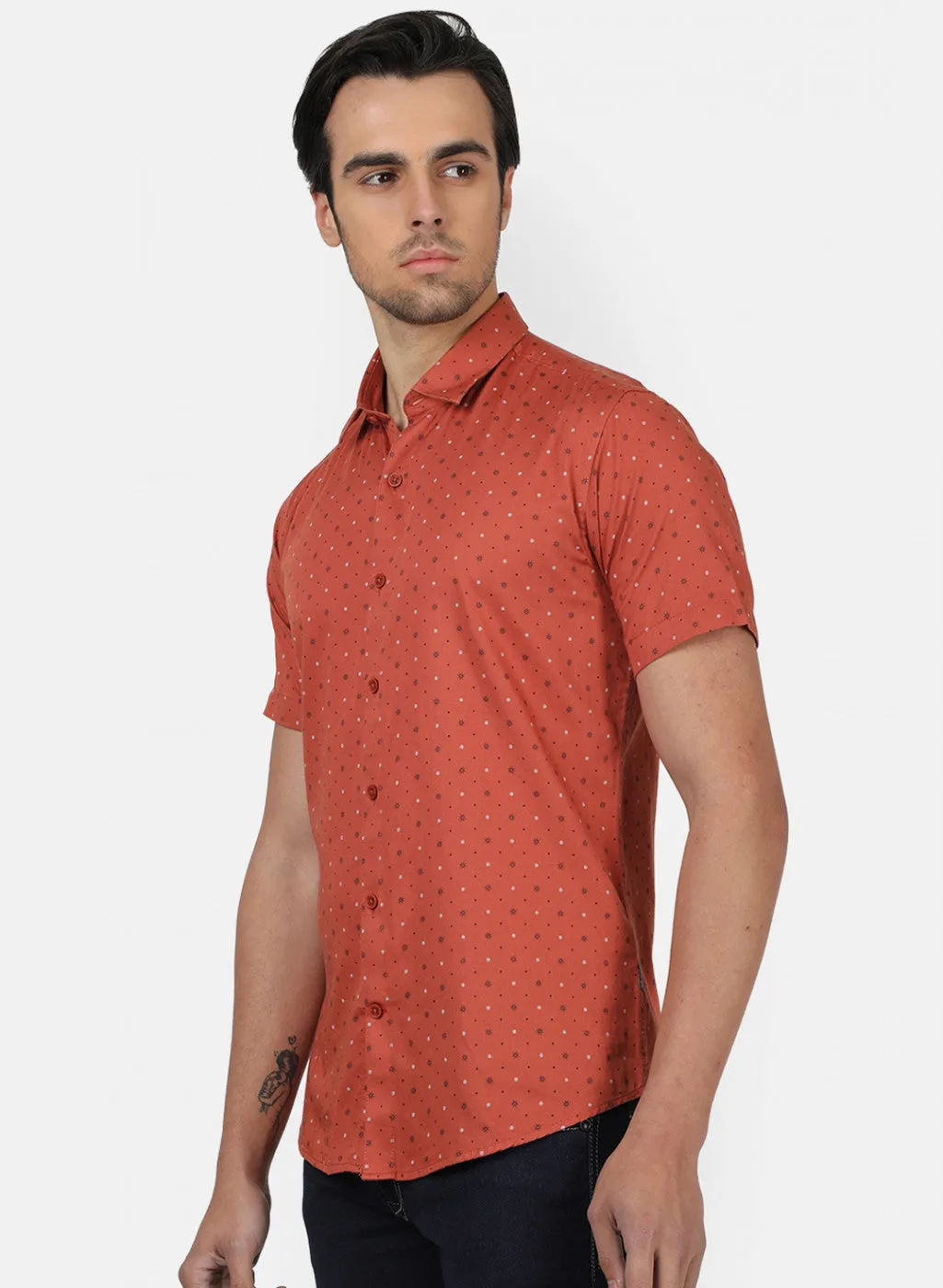 Men Orange Printed Shirts