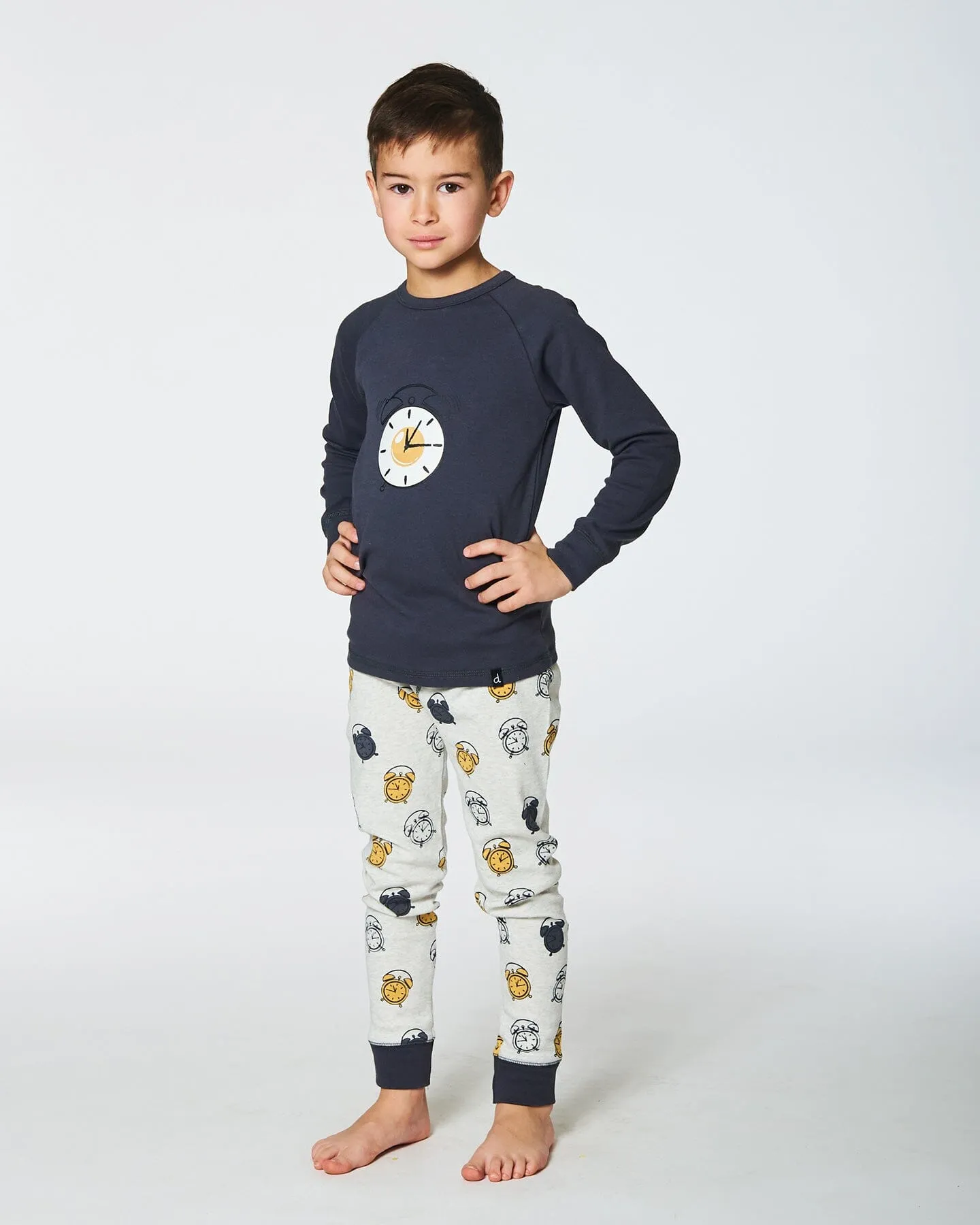 Organic Cotton Two Piece Pajama Set Gray Printed Egg-O-Clock
