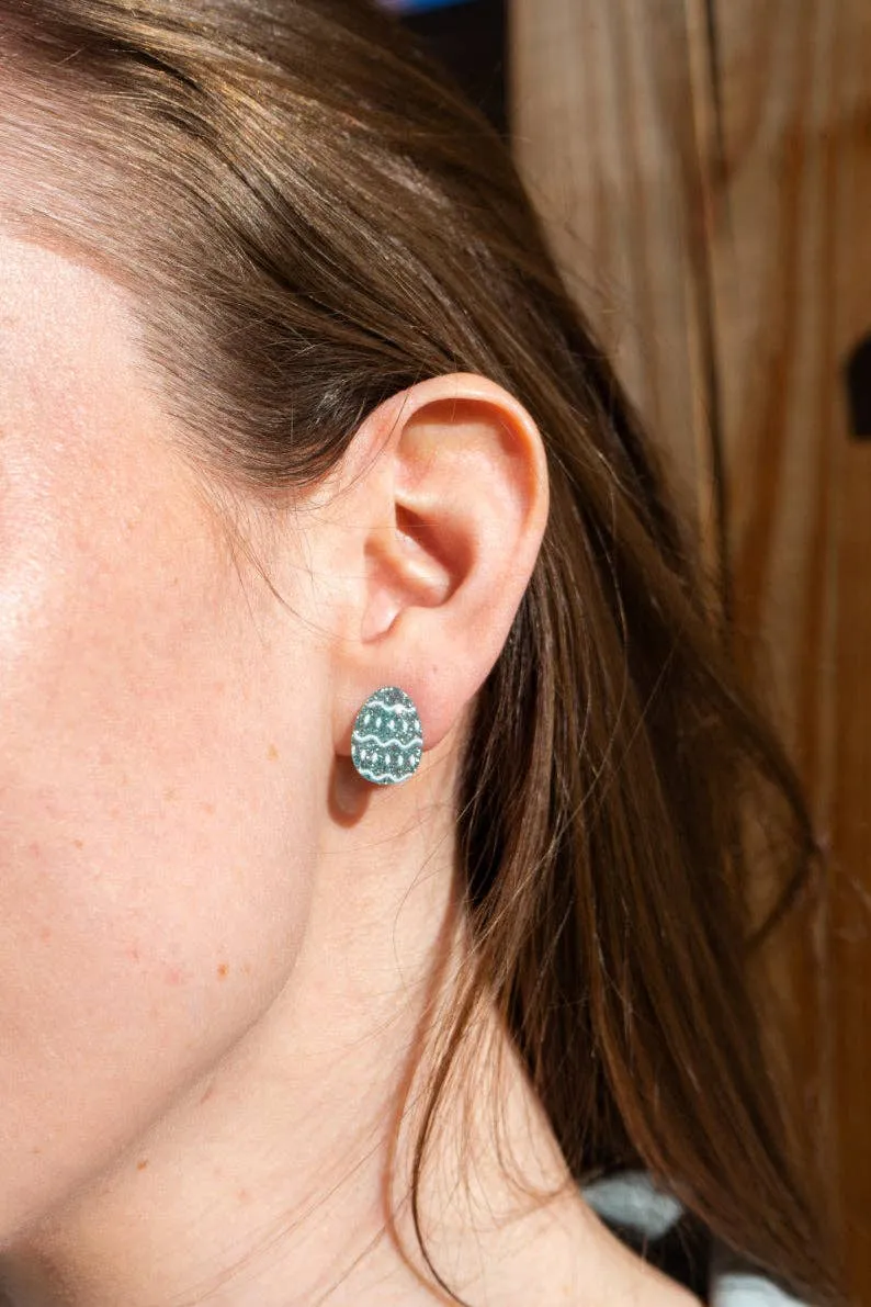 Pastel Blue Glitter Easter Egg Studs