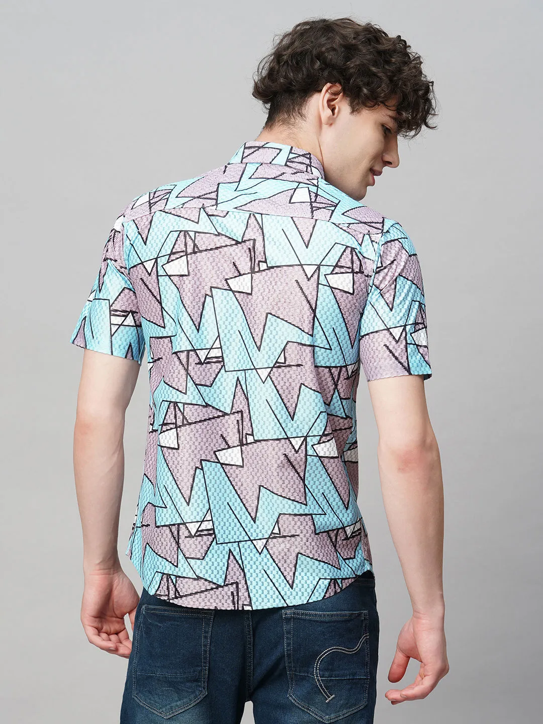 Preppy Printed Half Sleeves Men's Shirt