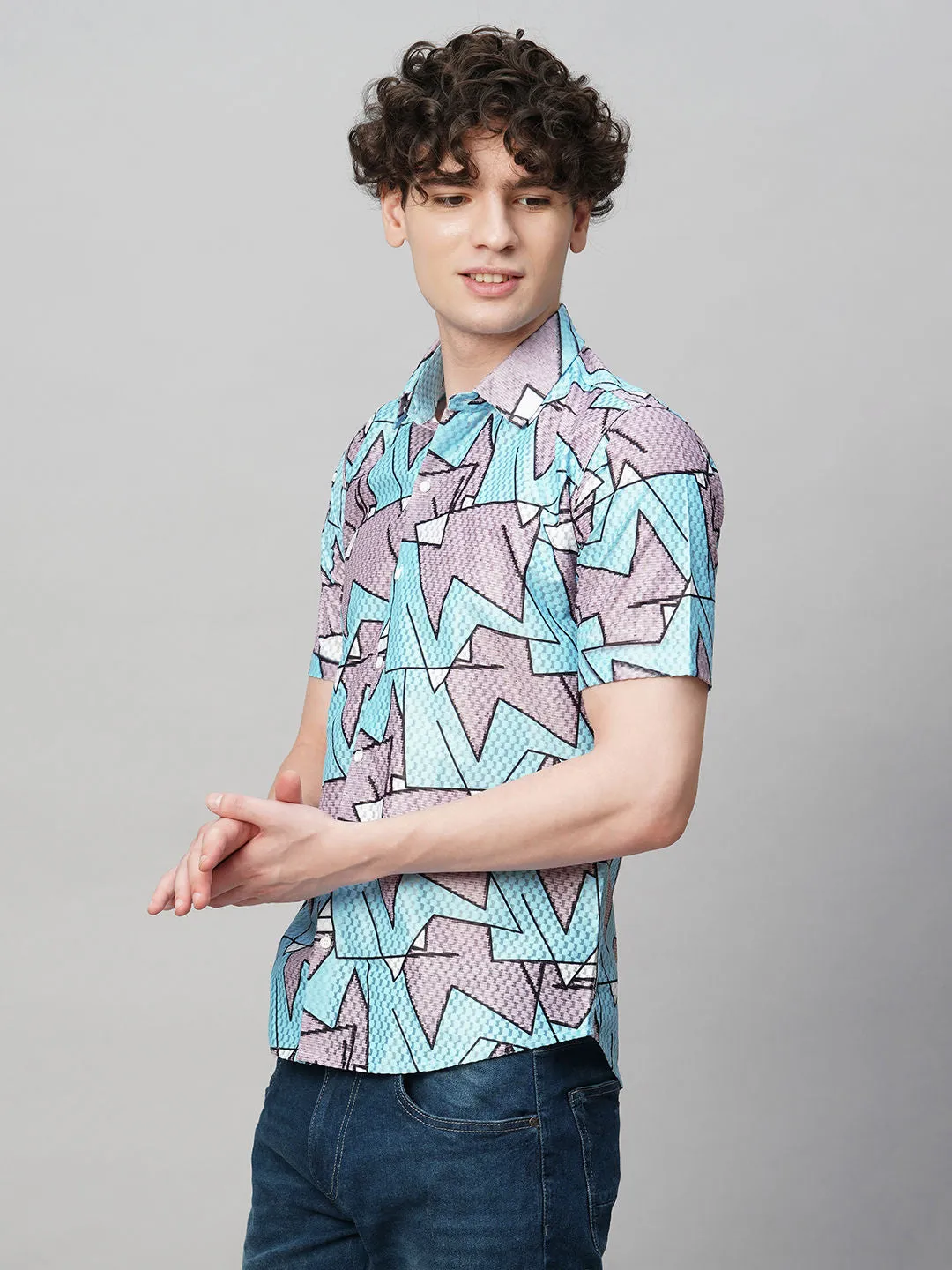 Preppy Printed Half Sleeves Men's Shirt