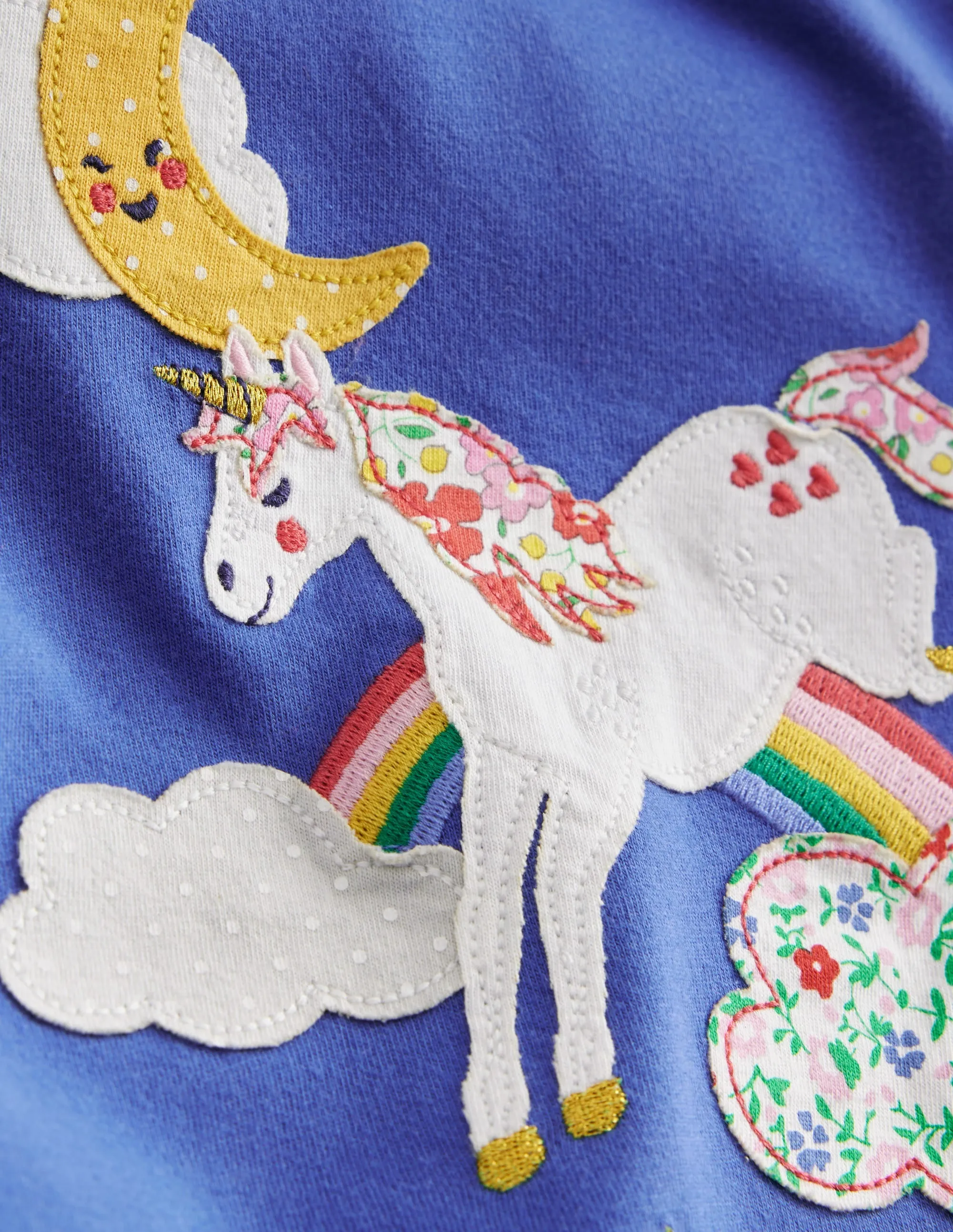 Puff Sleeve Appliqué T-shirt-Bluejay Unicorn