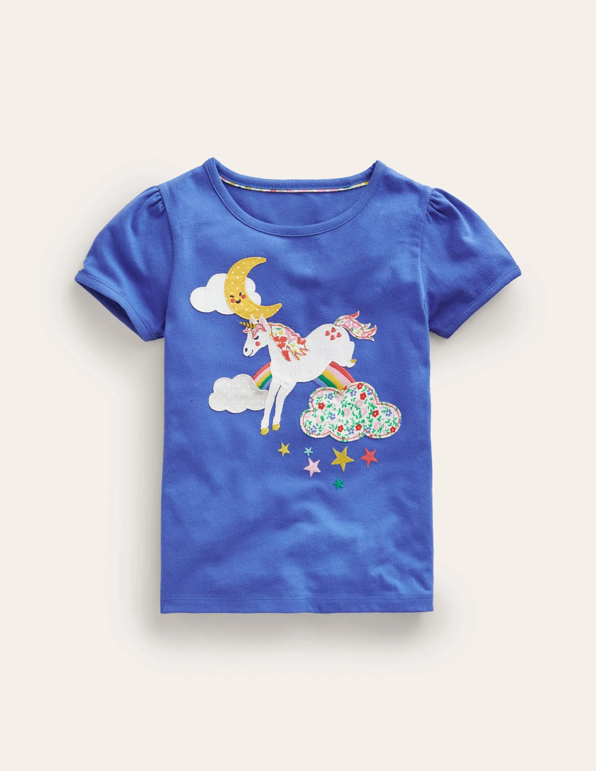 Puff Sleeve Appliqué T-shirt-Bluejay Unicorn