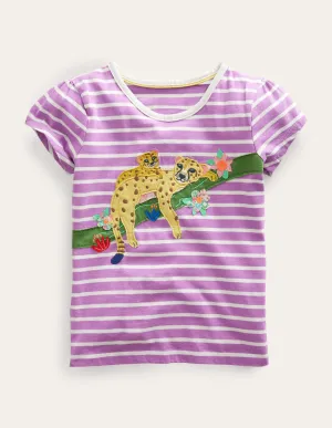Puff Sleeve Appliqué T-shirt-Lupin Purple/Ivory Leopards