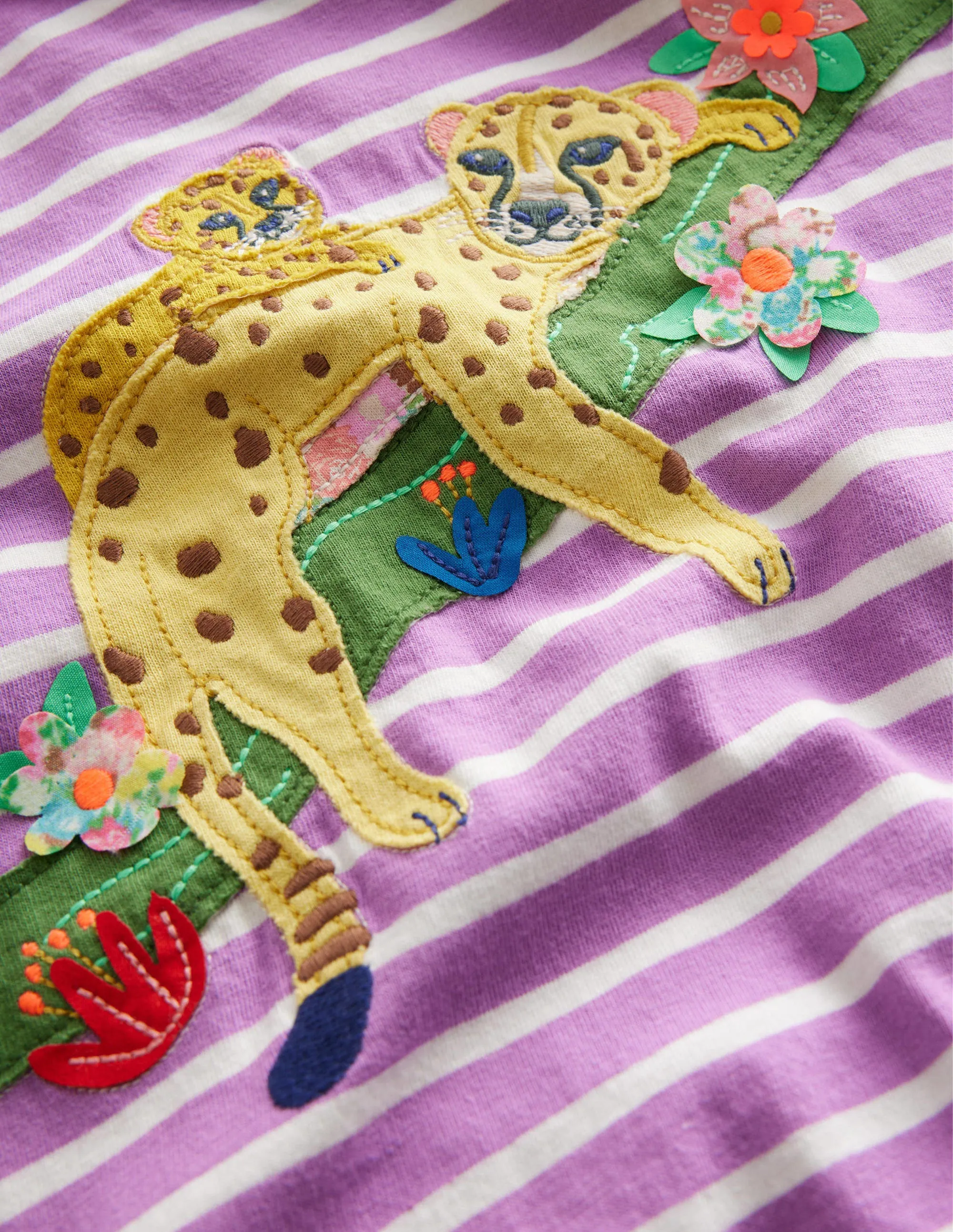 Puff Sleeve Appliqué T-shirt-Lupin Purple/Ivory Leopards
