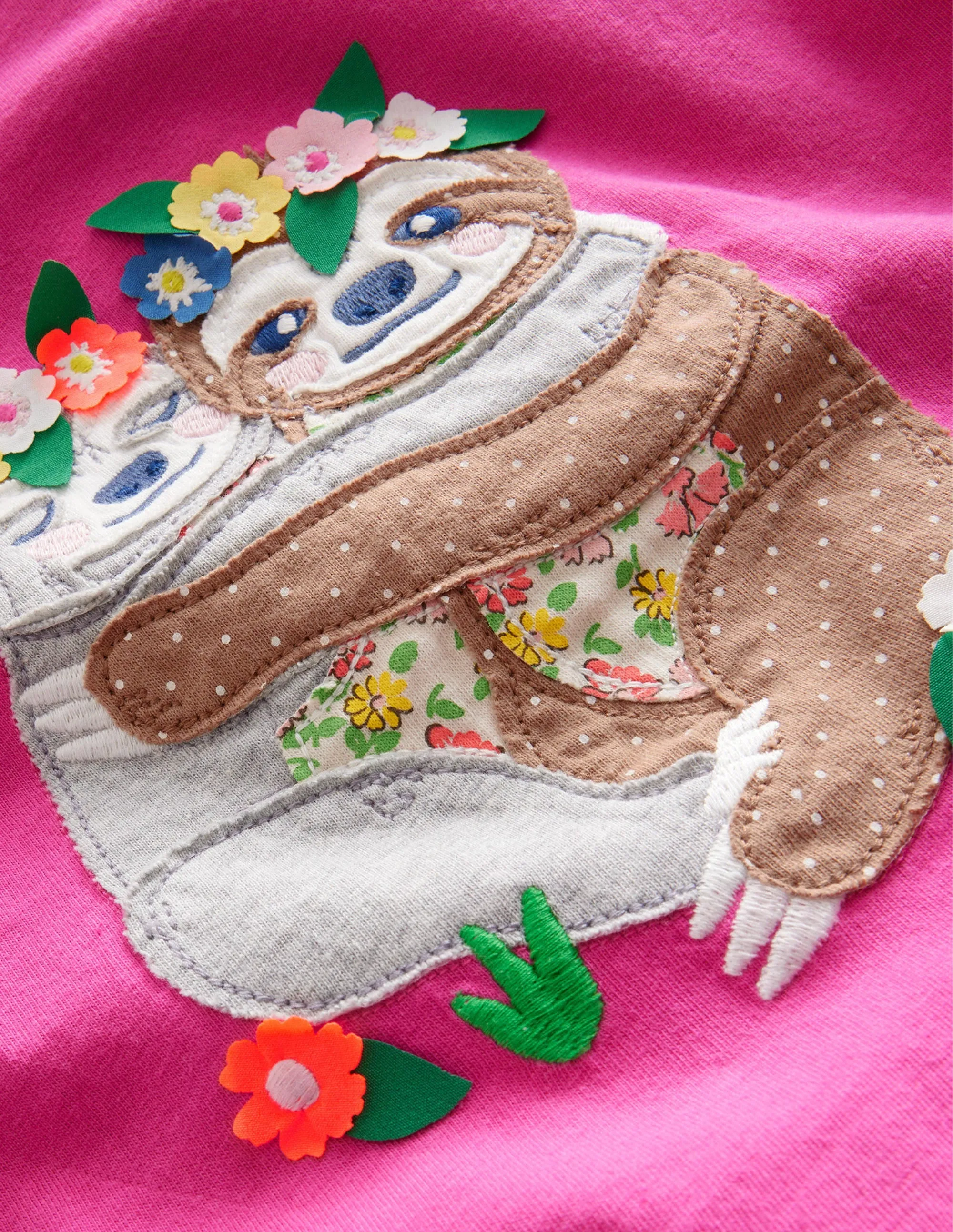 Puff Sleeve Appliqué T-shirt-Tickled Pink Sloths