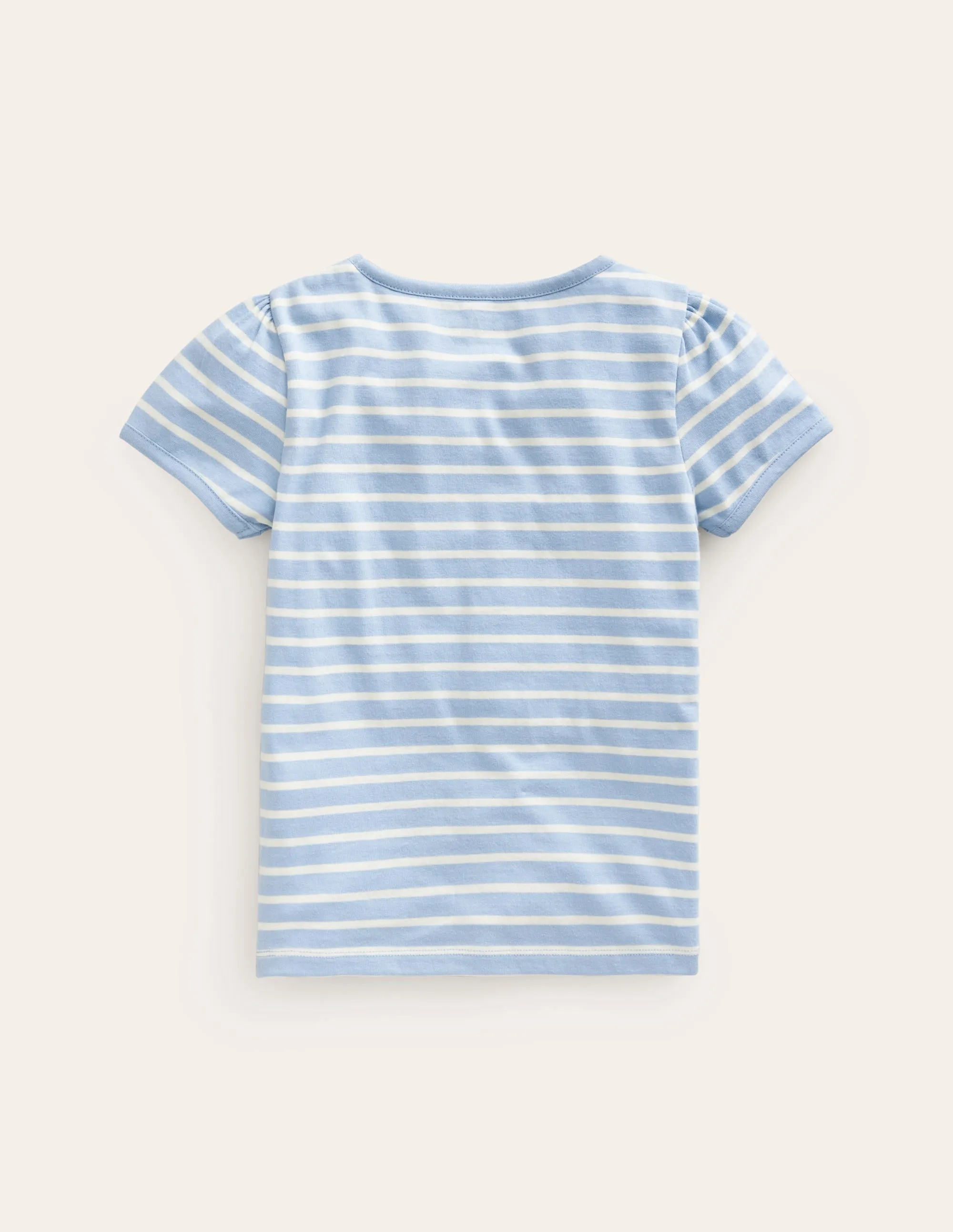 Puff Sleeve Appliqué T-shirt-Vintage Blue/Ivory Cake