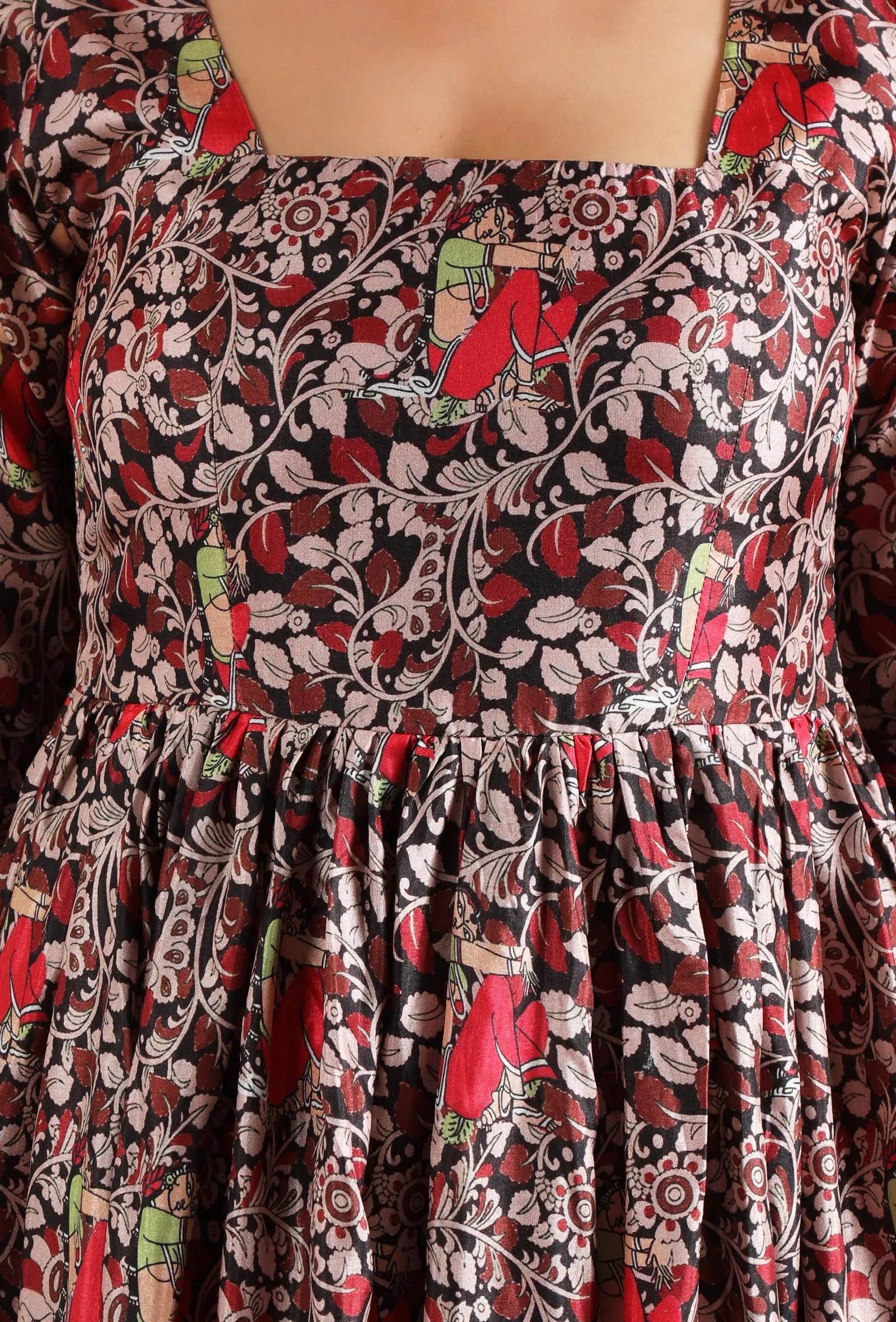 Set Of 3: Binita Allover Kalamkari Kurta With Chooridar & Sheer Organza Dupatta