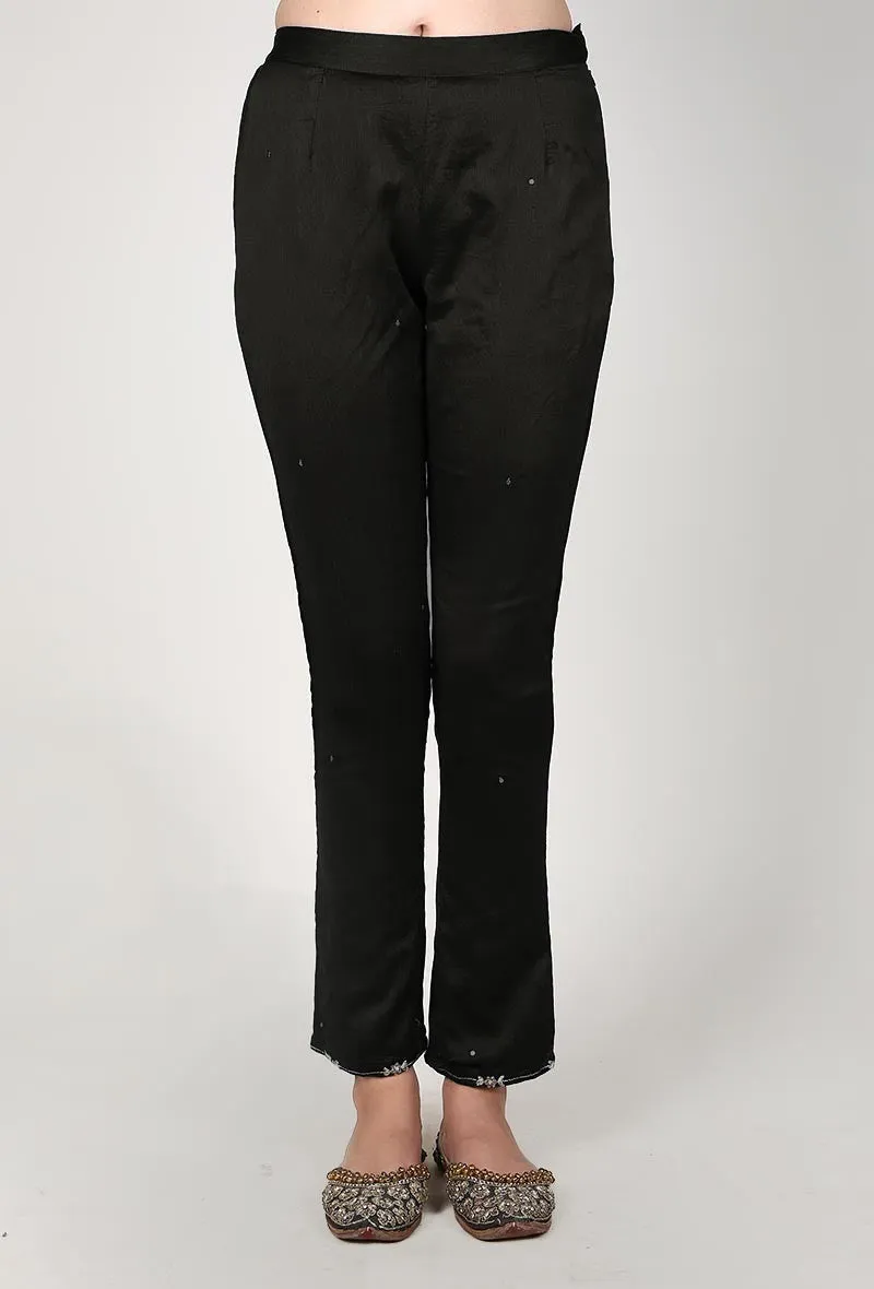 Set of 3 - Midnight Black Chanderi Kurta And Straight Pant Set  With Dupatta