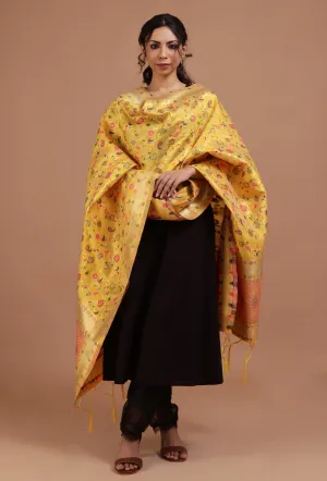 Yellow Color Semi Silk Dupatta With Zari Weaving