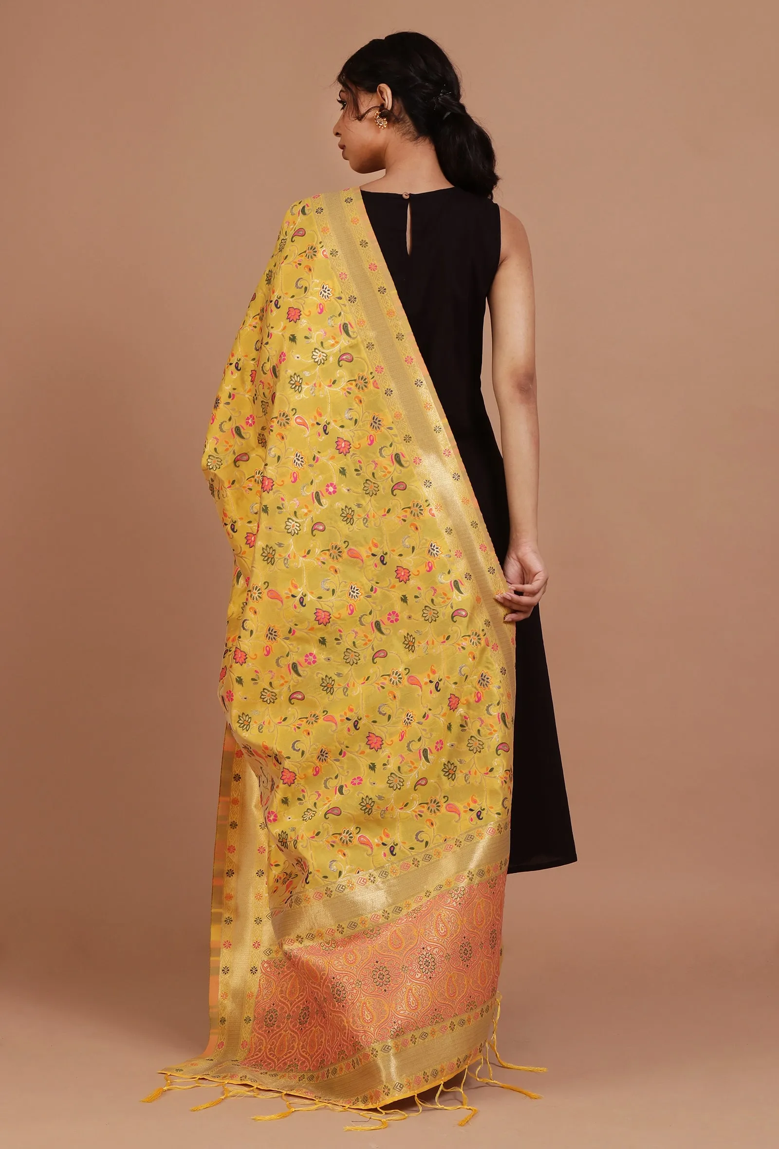 Yellow Color Semi Silk Dupatta With Zari Weaving