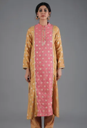 Yellow Ochre & French Pink Panelled Straight Kurta